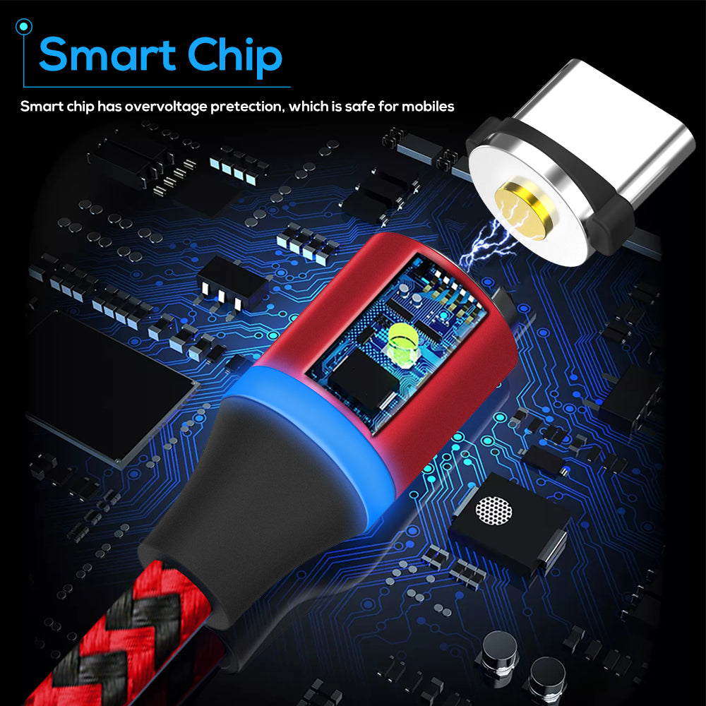 TOPK AM33 360 Degree Round Two-color Nylon Braided Magnetic Type-C USB Charging Cable for Samsung Huawei Xiaomi