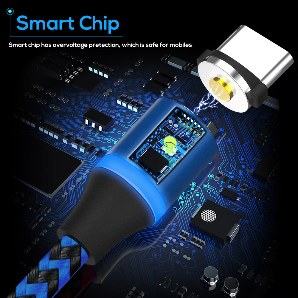 TOPK AM33 360 Degree Round Two-color Nylon Braided Magnetic Type-C USB Charging Cable for Samsung Huawei Xiaomi