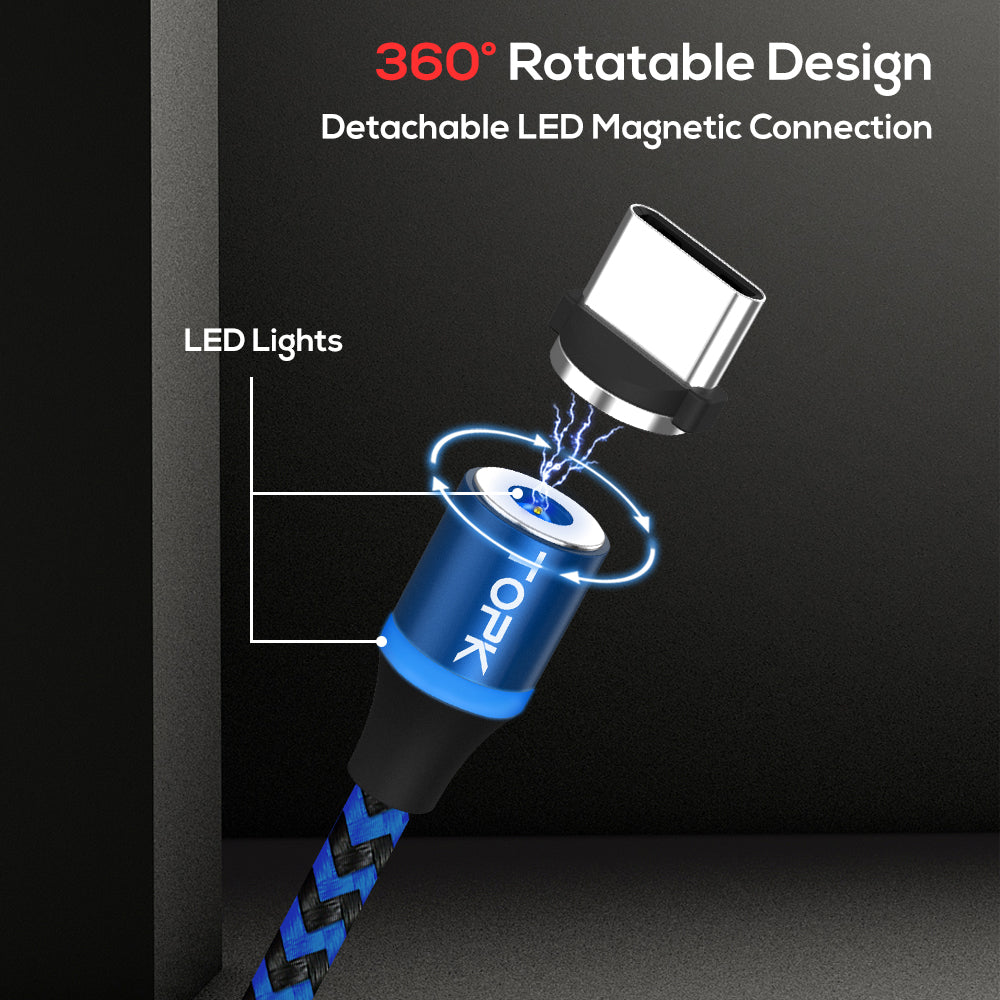 TOPK AM33 360 Degree Round Two-color Nylon Braided Magnetic Type-C USB Charging Cable for Samsung Huawei Xiaomi