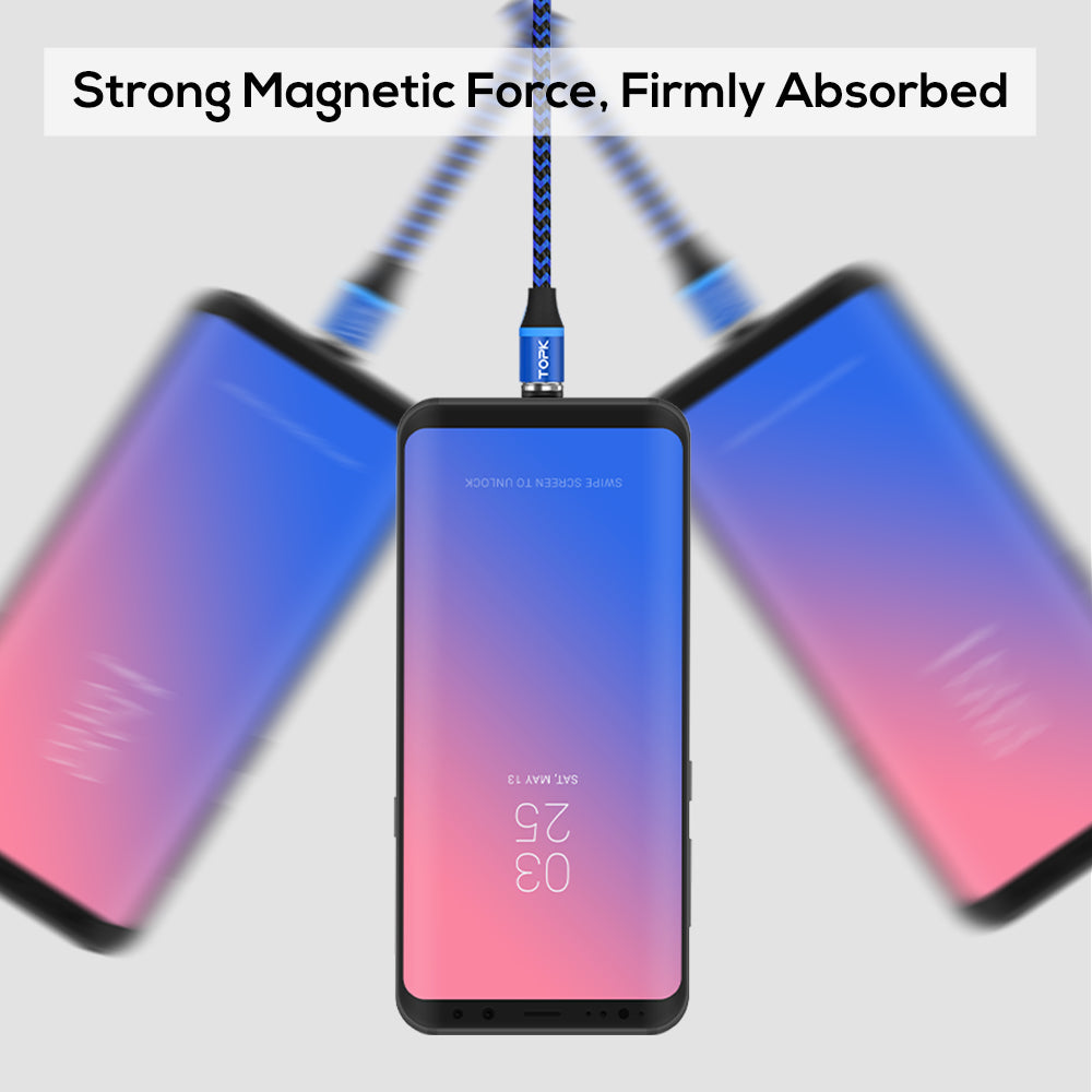 TOPK AM33 360 Degree Round Two-color Nylon Braided Magnetic Type-C USB Charging Cable for Samsung Huawei Xiaomi