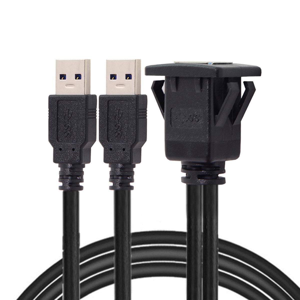 1M Waterproof Dual USB 3.0 Extension Latch Mount Car AUX Cable for Dashboard Panel