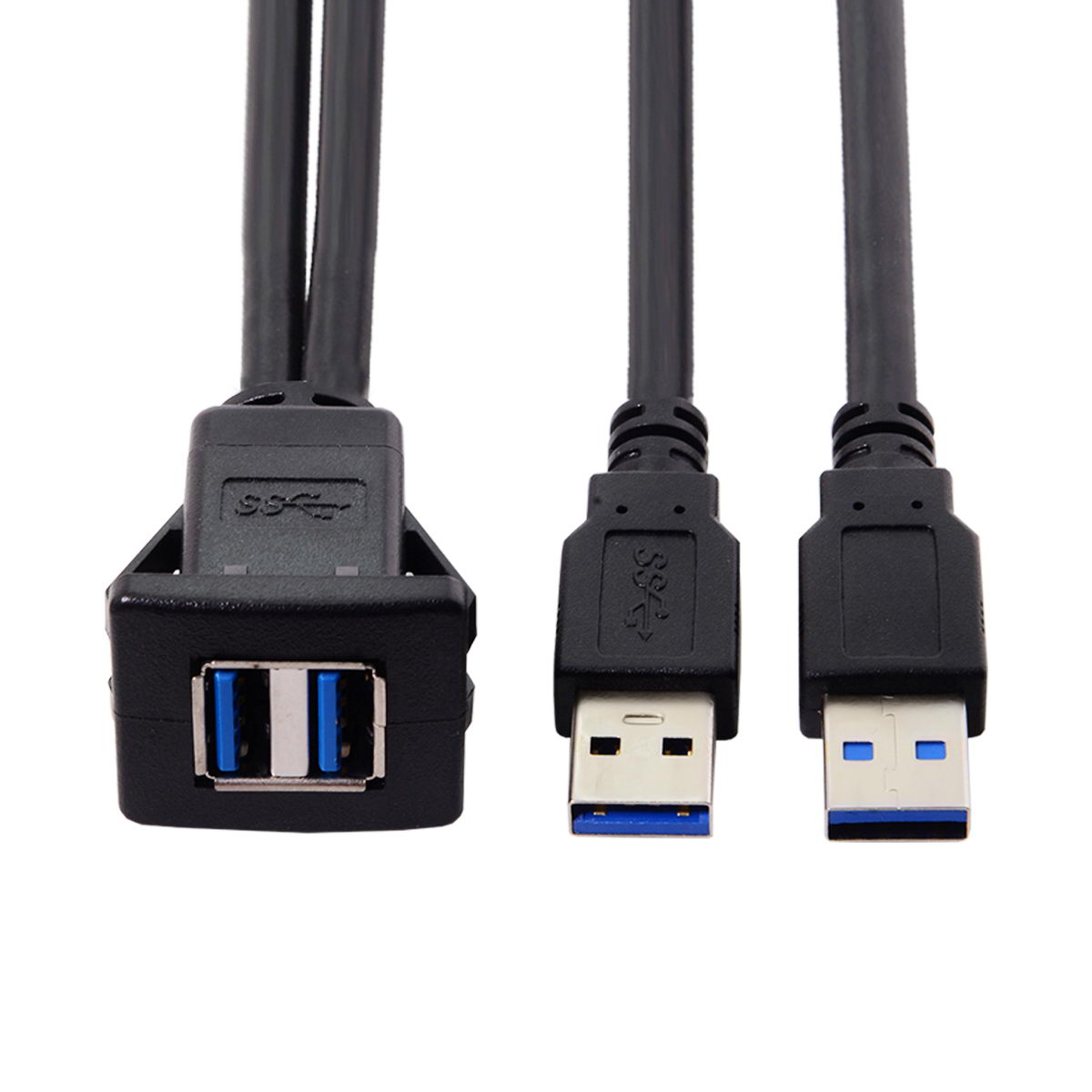 1M Waterproof Dual USB 3.0 Extension Latch Mount Car AUX Cable for Dashboard Panel
