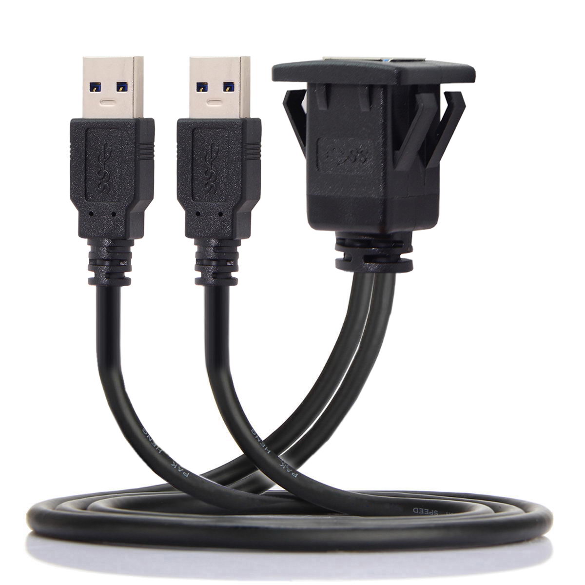 1M Waterproof Dual USB 3.0 Extension Latch Mount Car AUX Cable for Dashboard Panel