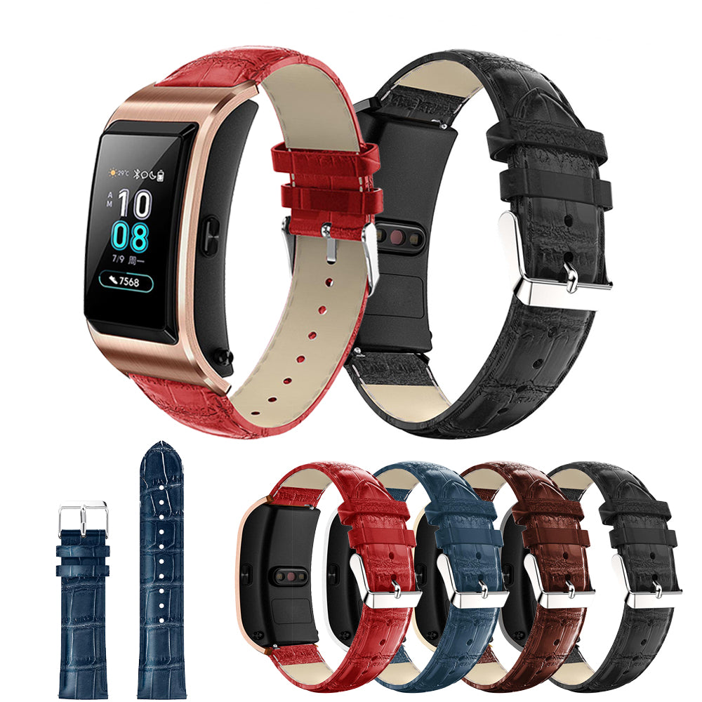 18mm Crocodile Texture Genuine Leather Watch Band for Huawei TalkBand B5