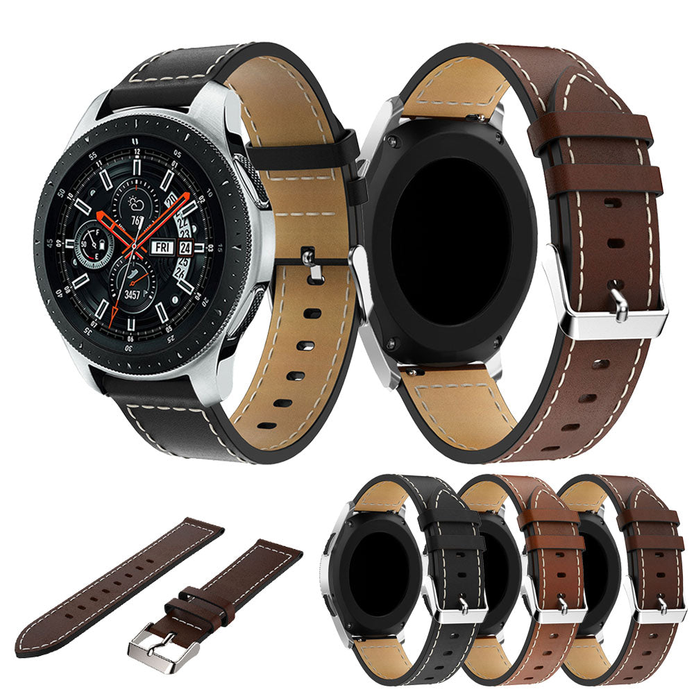 22mm Genuine Leather Watch Strap Adjustable Watchband Replacement with White Stitching for Samsung Galaxy Watch 46mm