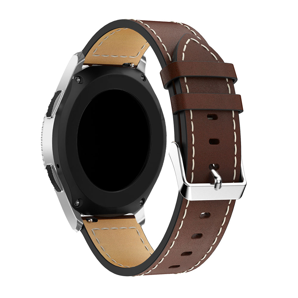 22mm Genuine Leather Watch Strap Adjustable Watchband Replacement with White Stitching for Samsung Galaxy Watch 46mm