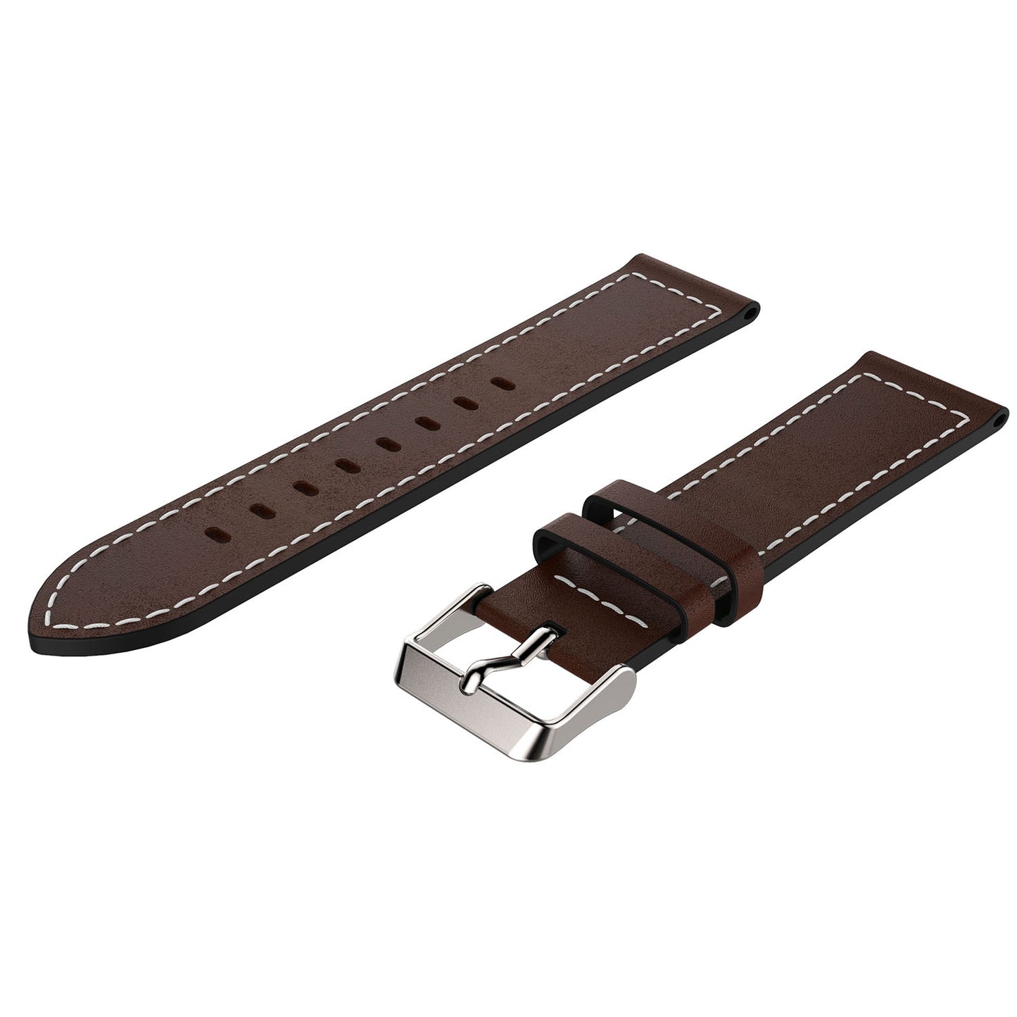 22mm Genuine Leather Watch Strap Adjustable Watchband Replacement with White Stitching for Samsung Galaxy Watch 46mm