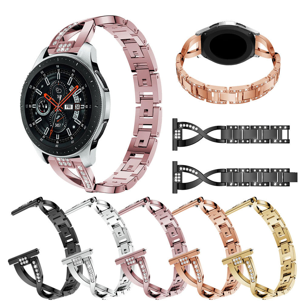 22mm X-shape Rhinestone Decor Alloy Watch Wrist Band for Samsung Galaxy Watch 46mm