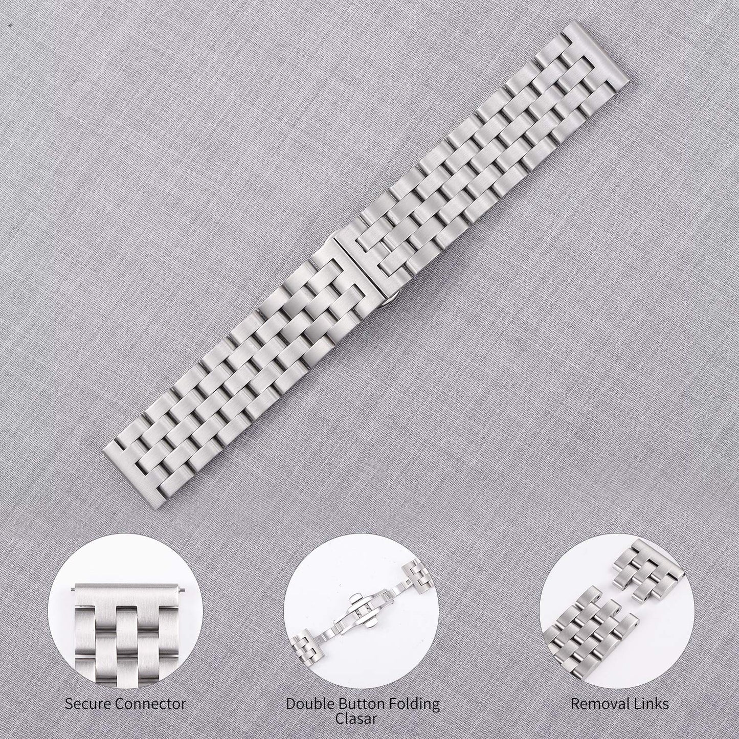 20mm Stainless Steel Watch Band Wrist Strap Replacement for Samsung Galaxy Watch 42mm