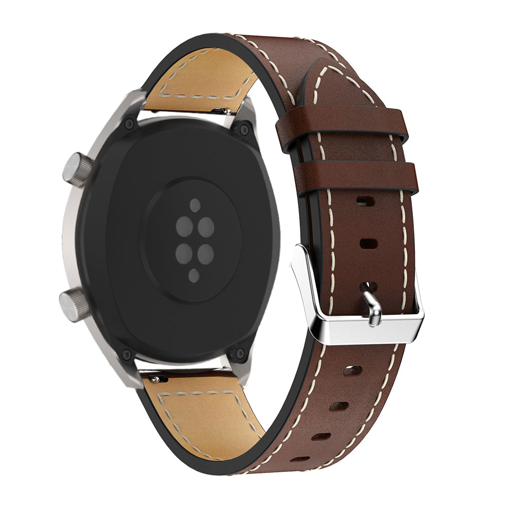 For Huawei Watch GT/Samsung Gear S3 Classic/S3 Frontier 22mm Genuine Leather Smart Watch Strap Replacement Band with White Stitch