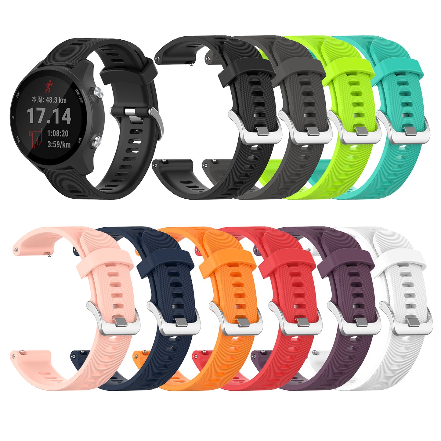 20mm Silicone Watch Strap for Garmin Forerunner 245 Smart Watch Band Replacement