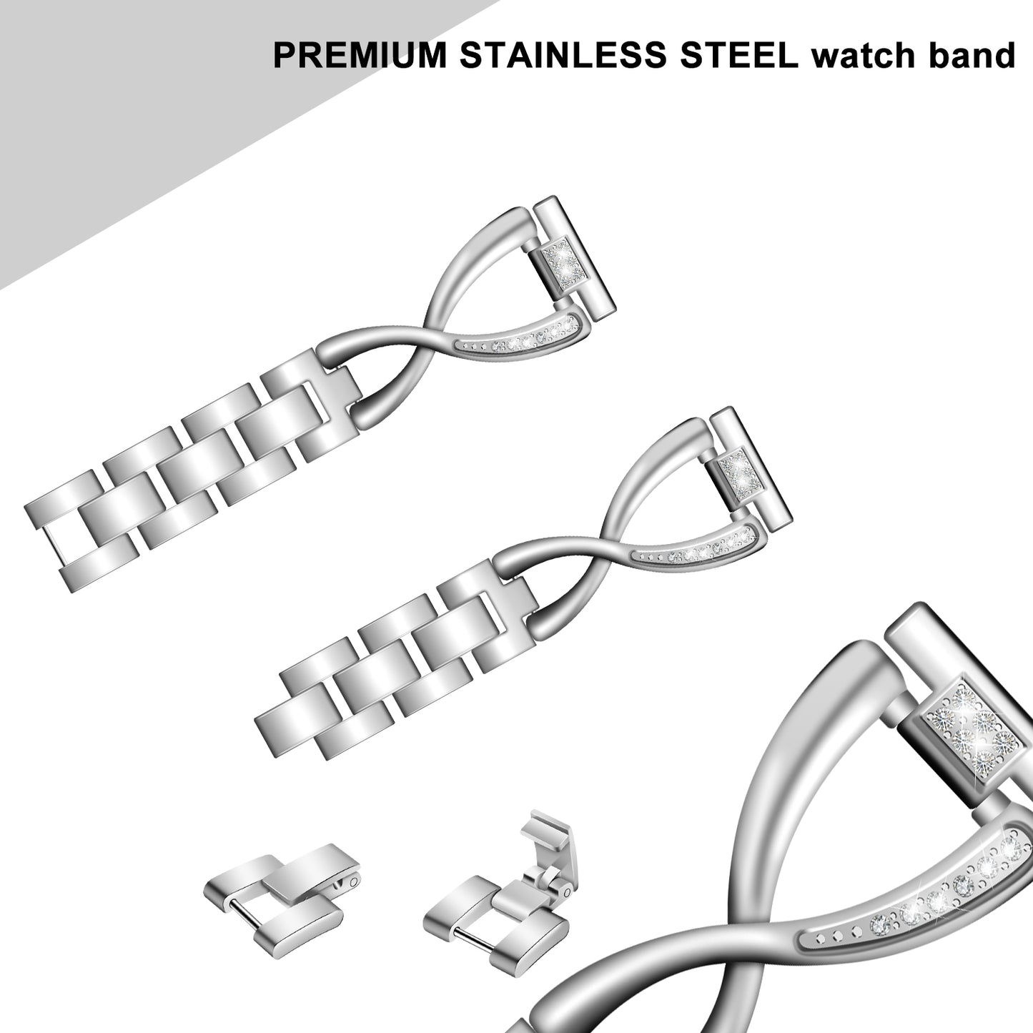 18MM Rhinestone-encrusted Stainless Steel Watchband Replacement for Huawei TalkBand B5