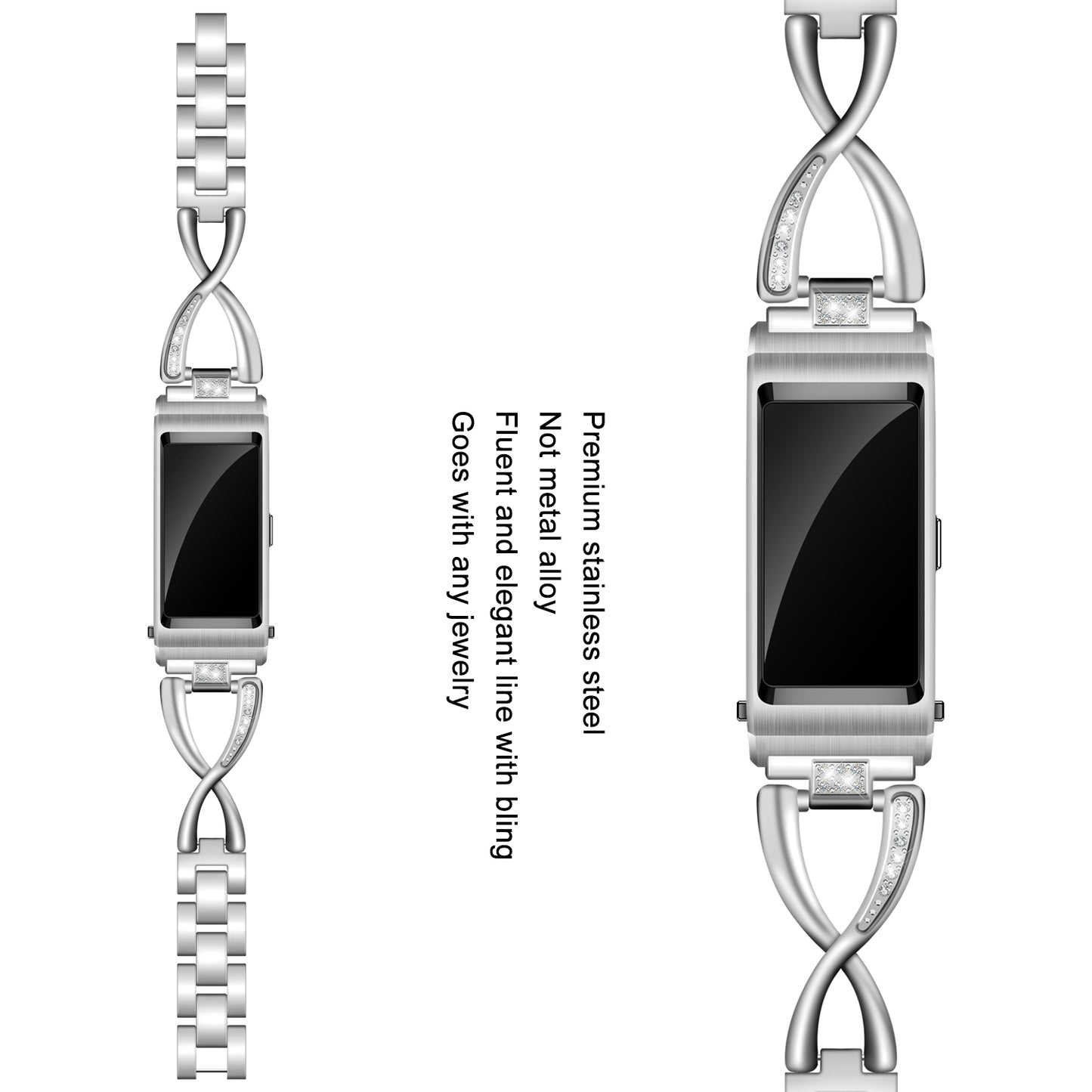 18MM Rhinestone-encrusted Stainless Steel Watchband Replacement for Huawei TalkBand B5