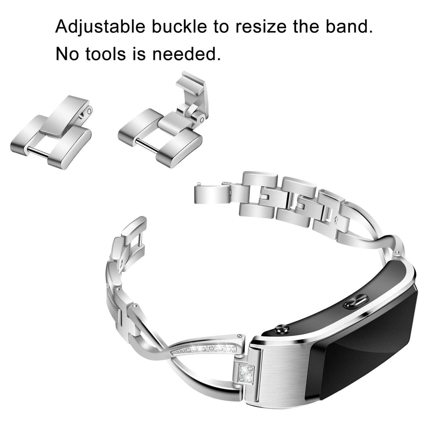 18MM Rhinestone-encrusted Stainless Steel Watchband Replacement for Huawei TalkBand B5