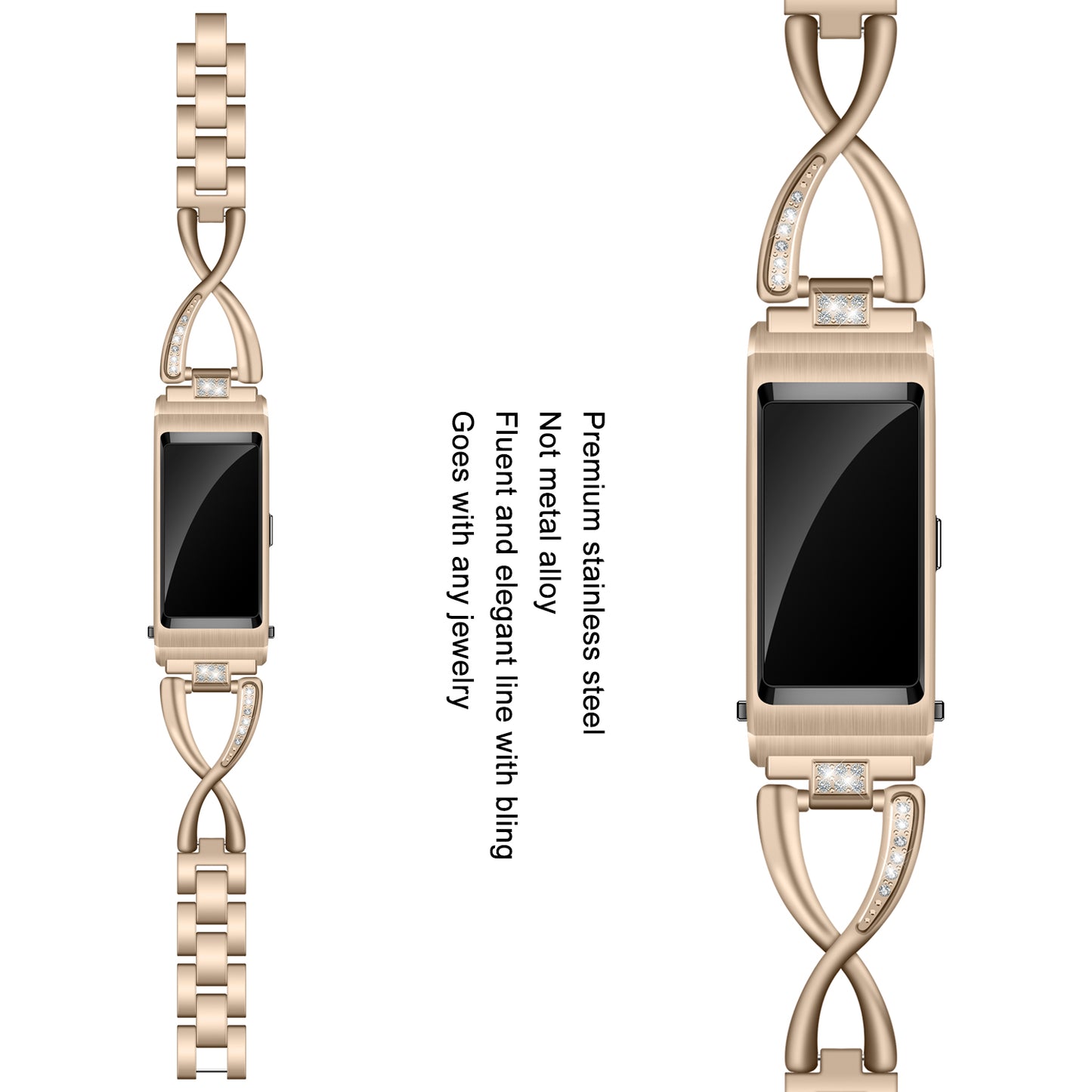 18MM Rhinestone-encrusted Stainless Steel Watchband Replacement for Huawei TalkBand B5