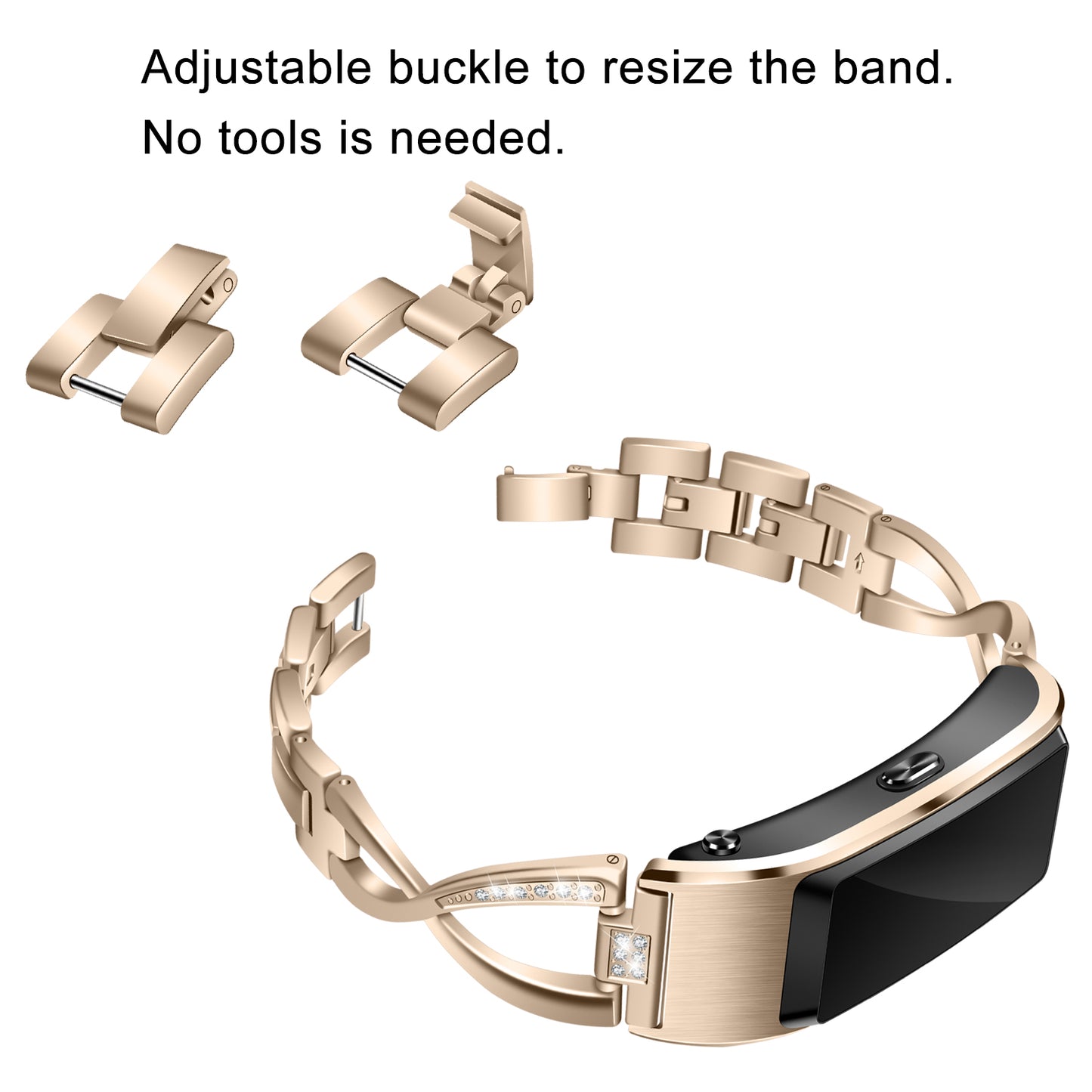 18MM Rhinestone-encrusted Stainless Steel Watchband Replacement for Huawei TalkBand B5