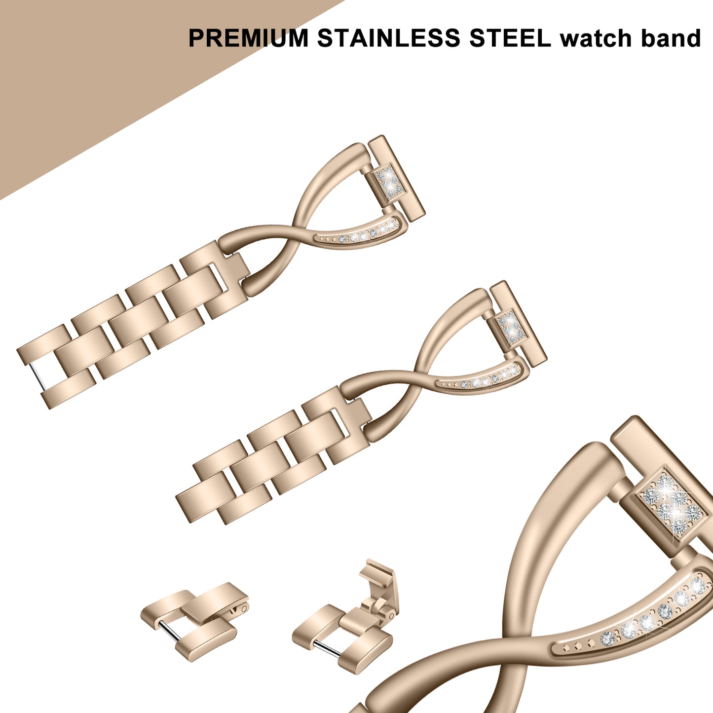 18MM Rhinestone-encrusted Stainless Steel Watchband Replacement for Huawei TalkBand B5