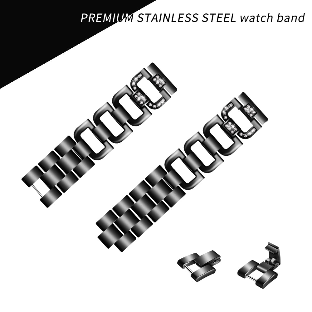 18MM D Shape Rhinestone Decor Stainless Steel Watch Band Replacement for Huawei TalkBand B5