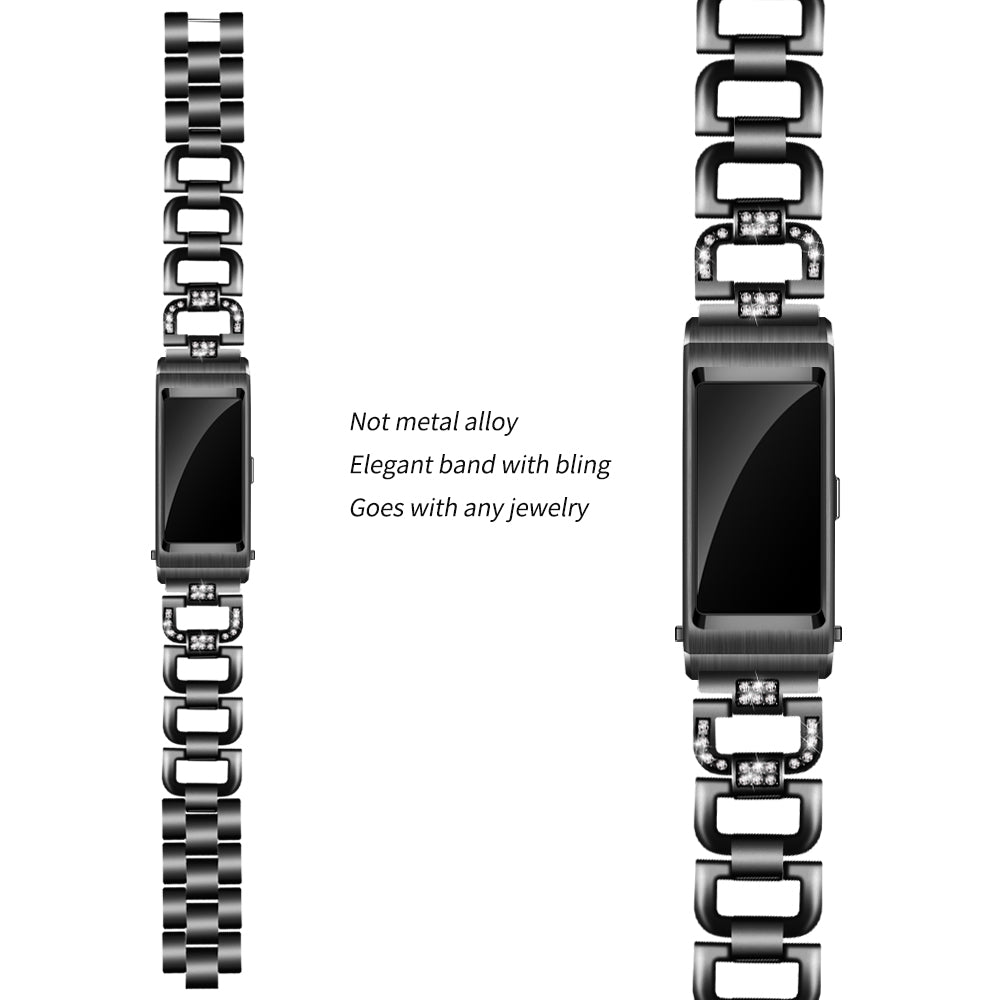 18MM D Shape Rhinestone Decor Stainless Steel Watch Band Replacement for Huawei TalkBand B5