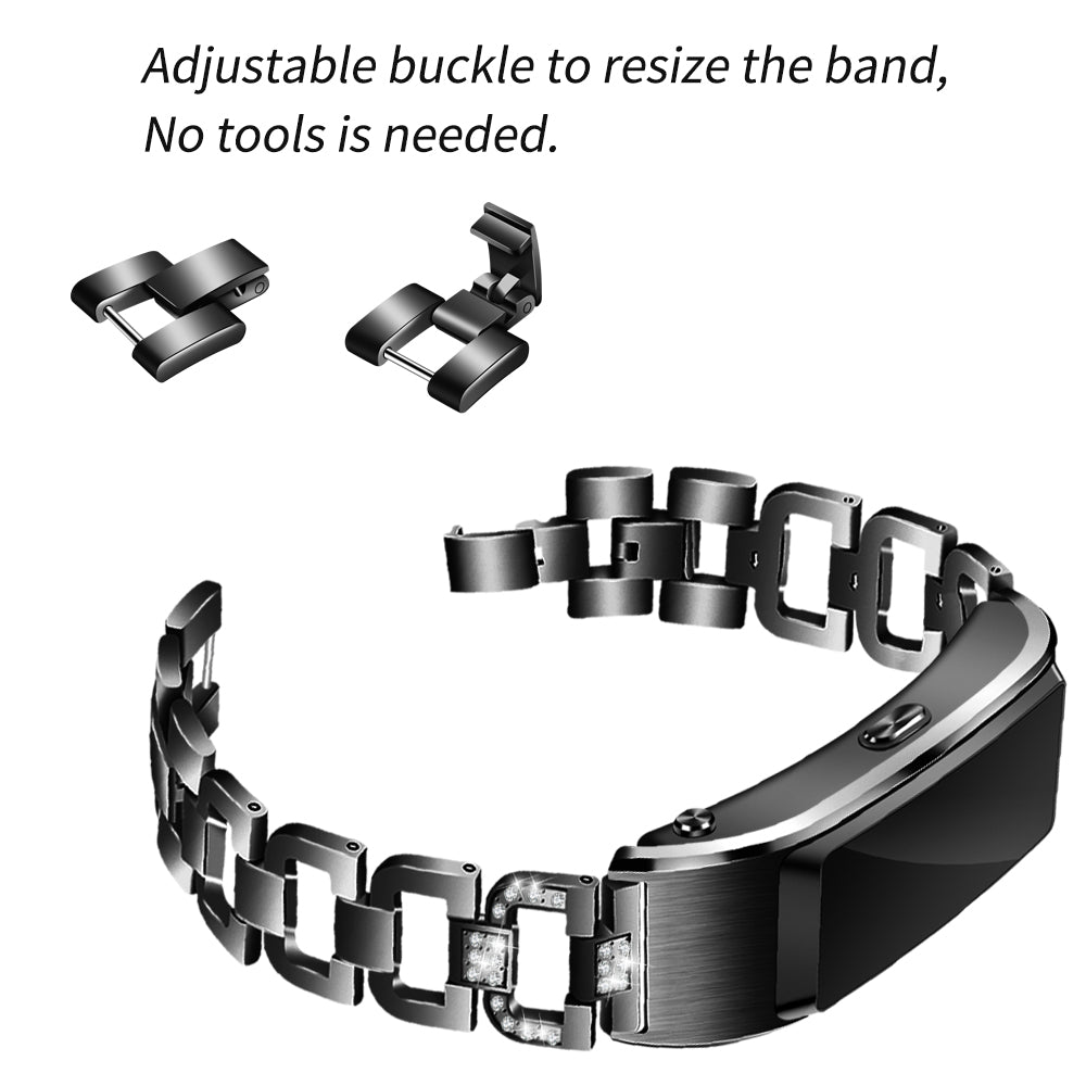 18MM D Shape Rhinestone Decor Stainless Steel Watch Band Replacement for Huawei TalkBand B5