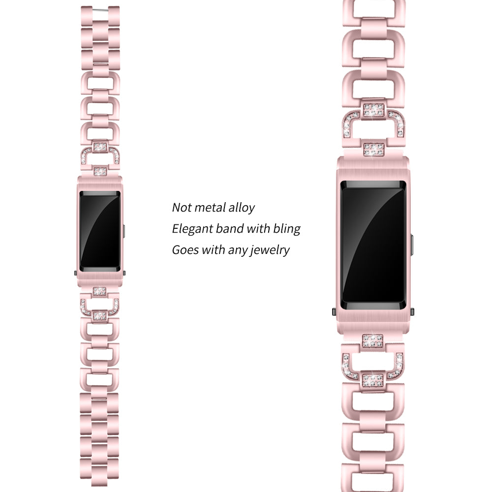 18MM D Shape Rhinestone Decor Stainless Steel Watch Band Replacement for Huawei TalkBand B5