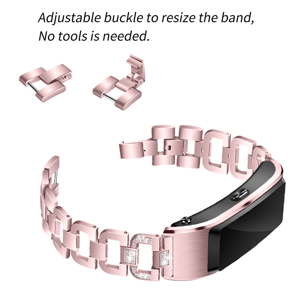 18MM D Shape Rhinestone Decor Stainless Steel Watch Band Replacement for Huawei TalkBand B5