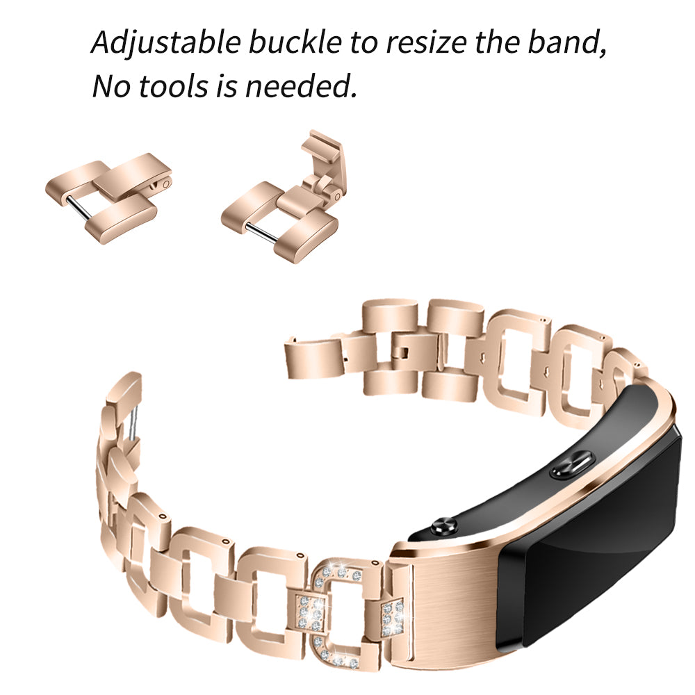 18MM D Shape Rhinestone Decor Stainless Steel Watch Band Replacement for Huawei TalkBand B5