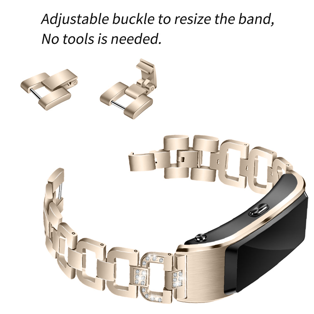 18MM D Shape Rhinestone Decor Stainless Steel Watch Band Replacement for Huawei TalkBand B5