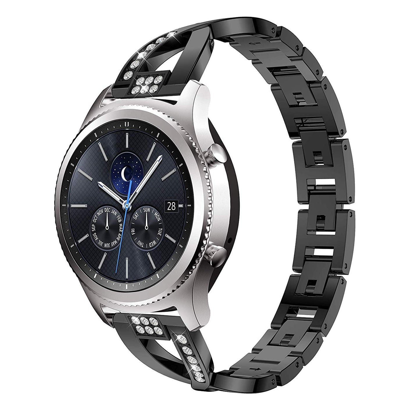 22mm Diamond Decor Stainless Steel Smart Watch Band for Samsung Gear S3 Classic/Frontier/Gear 2 R380 etc