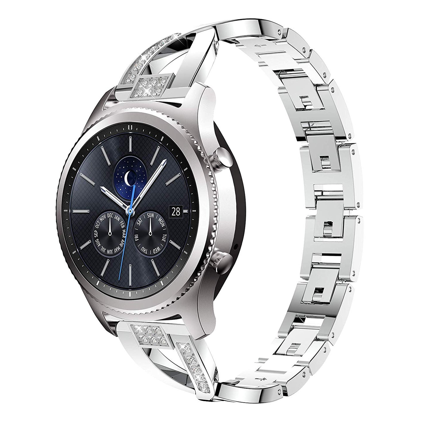 22mm Diamond Decor Stainless Steel Smart Watch Band for Samsung Gear S3 Classic/Frontier/Gear 2 R380 etc