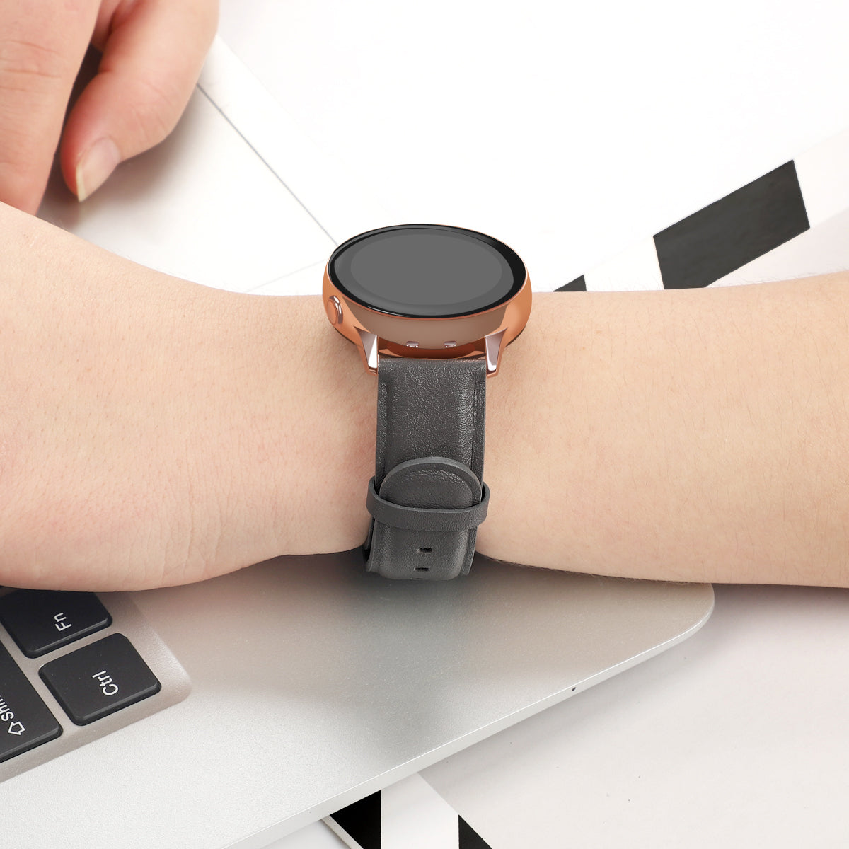 20mm Top Genuine Leather Smart Watch Strap Replacement for Samsung Galaxy Watch4 Classic 46mm 42mm/Watch4 44mm 40mm/Watch Active2 44mm