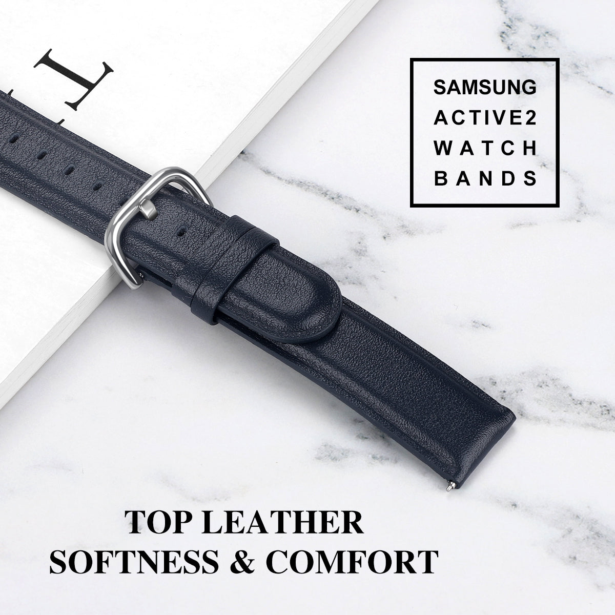 20mm Top Genuine Leather Smart Watch Strap Replacement for Samsung Galaxy Watch4 Classic 46mm 42mm/Watch4 44mm 40mm/Watch Active2 44mm