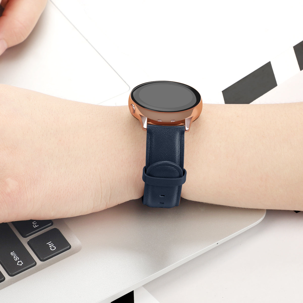 20mm Top Genuine Leather Smart Watch Strap Replacement for Samsung Galaxy Watch4 Classic 46mm 42mm/Watch4 44mm 40mm/Watch Active2 44mm