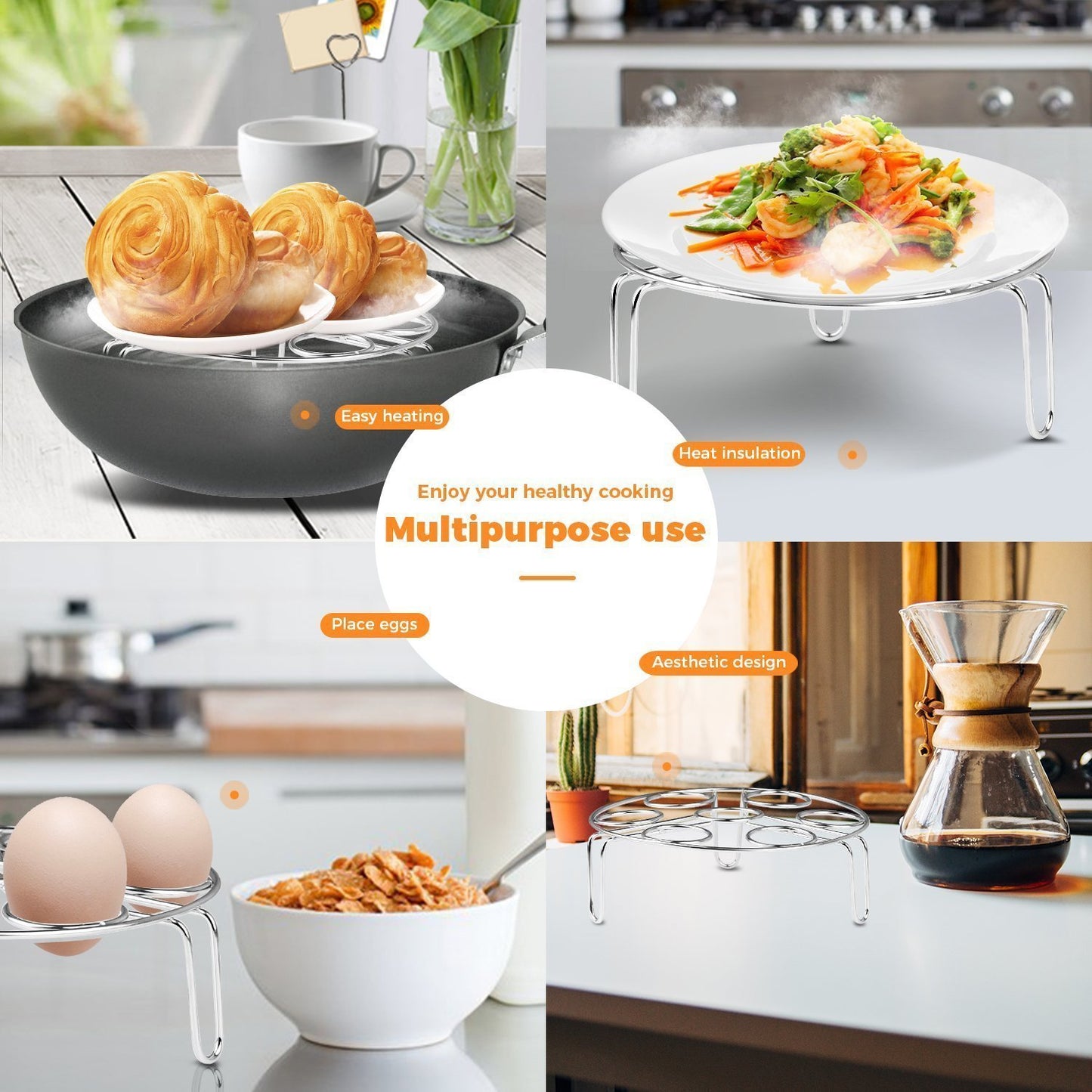 2Pcs/Pack Egg Vegetable Pressure Cooker Steam Rack Stainless Steel Food Basket Stand
