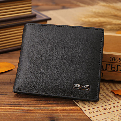 JINBAOLAI Top Layer Cowhide Leather Card Slots Bi-fold Wallet Coin Purse for Men