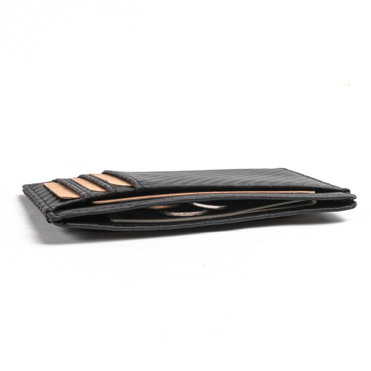 118# Carbon Fiber Texture Genuine Leather Ultra-thin Antimagnetic Purse Wallet with Photo Slot