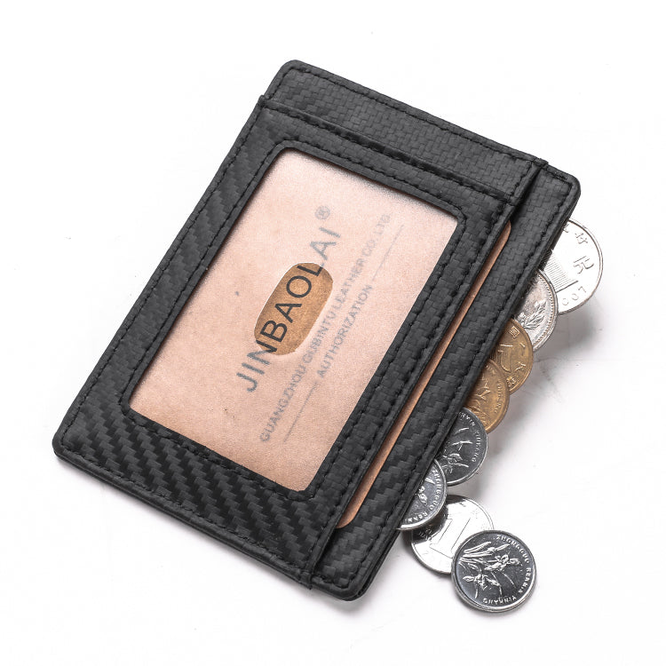 118# Carbon Fiber Texture Genuine Leather Ultra-thin Antimagnetic Purse Wallet with Photo Slot