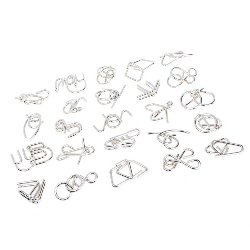 24Pcs / Set Nickel Plated Steel Wire Unlock Toy Brain Teaser Puzzle Lock Adult Children Toy