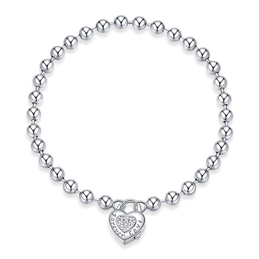 17cm S925 Sterling Silver Heart-shaped Pendant Round Beads Women Bracelet Jewelry Gift