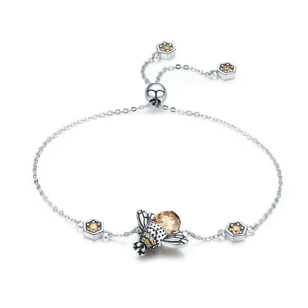 YIZIY S925 Sterling Silver Zircon Bee Decor Bracelet Adjustable Wrist Chain Women Bracelet Jewelry Gift