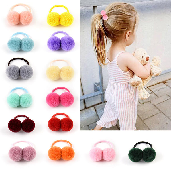 Baby Fluffy Ball Design Hair Tie Cotton Children 14 Colors Girls Hair Elastic Band Multicolor Hair Band Elastic Ponytail Holder - 1 Pack