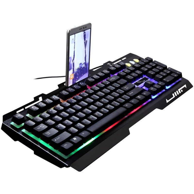 G700 Wired Gaming Keyboard RGB Backlit 104 Keys Keyboard with Phone Holder