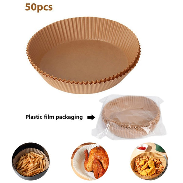 Brown/30Pcs Non-Stick Air Fryer Disposable Paper Liner Airfryer Oven Parchment Sheet High-Temperature Resistance Baking Paper (FDA Certification)