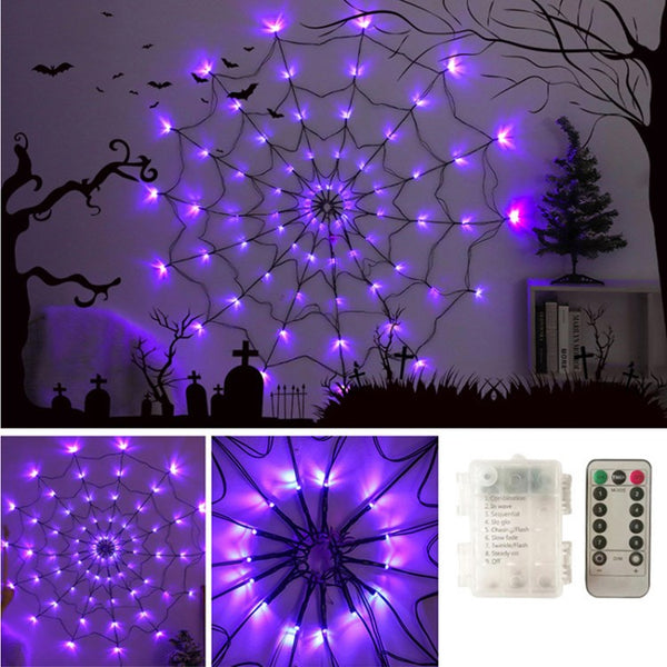 70-LED Halloween Lights Spider Web String Lights Waterproof Purple Web Decoration Lights with Remote Control