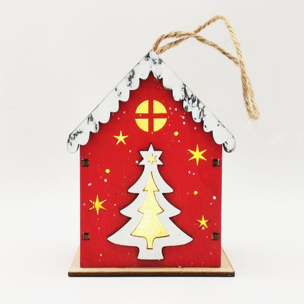 LED Light Up Christmas House Wood House Crafts Wooden Hanging Ornaments for Christmas Tree Window Decor