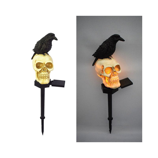 Halloween Solar Light Outdoor Spot Light Waterproof Resin Skeleton Crow Garden Stake Light