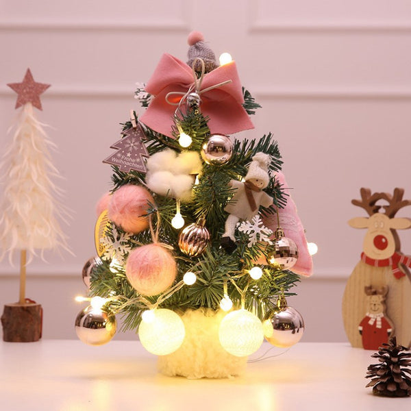 50cm Tabletop Christmas Tree with LED Lights Artificial Mini Christmas Tree Xmas Decorated Gift Boxes and Hanging Ornaments
