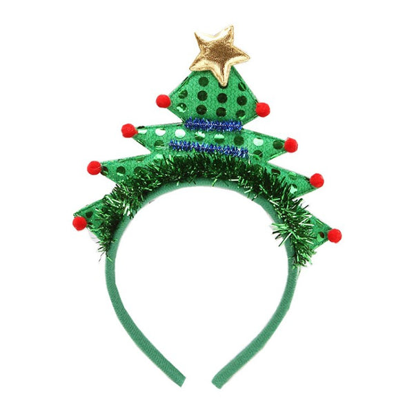 Christmas Tree Headband Xmas Headwear with LED Light for Kids Adults Light Up Hair Band