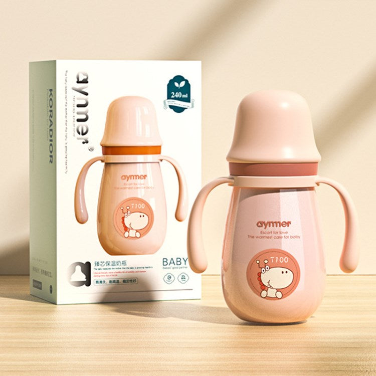 Stainless Steel Straw Sippy Cup Anti-drop Insulated Cup with Removable Handle for Baby Boys Girls (BPA Free, No FDA Certificate)