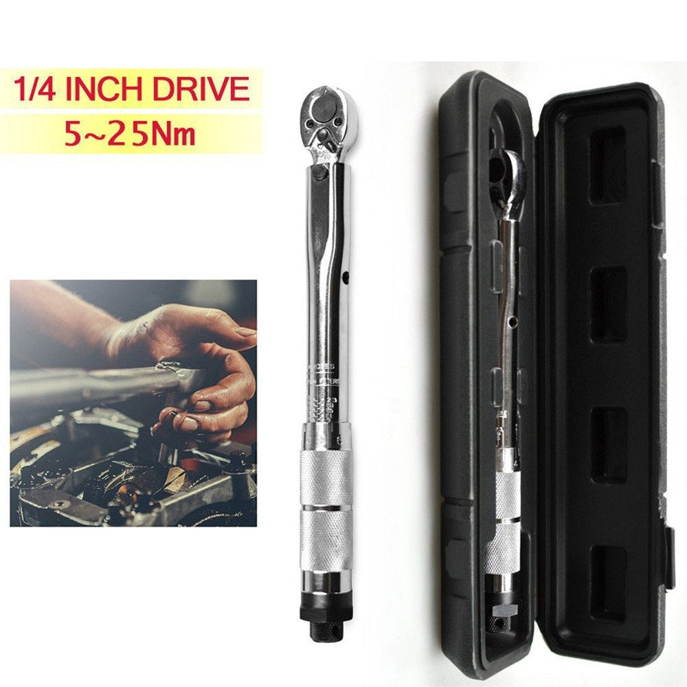 1/4-Inch DR 5-25Nm Drive Click Torque Wrench High Precision Adjustable Bike Torque Wrenches Car Repairing Tool Calibrated with Storage Case